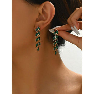 Retro Water - drop Stud Earrings Inlaid With Wheat Motifs - Zambeel