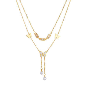 Retro Women's Butterfly Tassel Double - layer Necklace - Zambeel