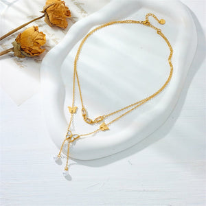 Retro Women's Butterfly Tassel Double - layer Necklace - Zambeel