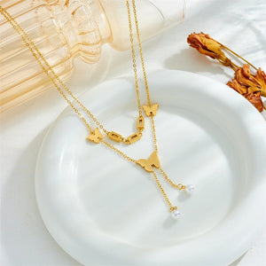 Retro Women's Butterfly Tassel Double - layer Necklace - Zambeel