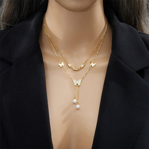 Retro Women's Butterfly Tassel Double - layer Necklace - Zambeel
