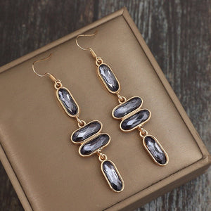 Retro Women's Long Golden Edge Earrings Ornamental Stone Alloy - Zambeel