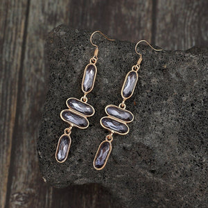 Retro Women's Long Golden Edge Earrings Ornamental Stone Alloy - Zambeel