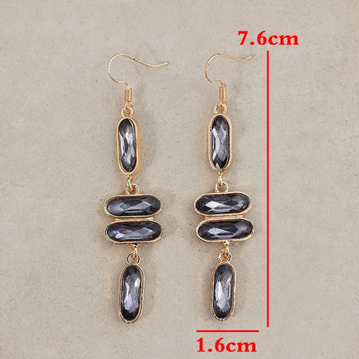 Retro Women's Long Golden Edge Earrings Ornamental Stone Alloy - Zambeel