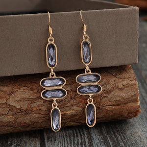 Retro Women's Long Golden Edge Earrings Ornamental Stone Alloy - Zambeel