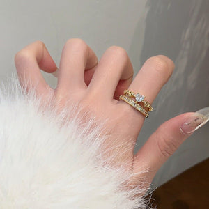 Rhinestone Loving Heart Zircon Ring Female Dual Layer Open - end - Zambeel