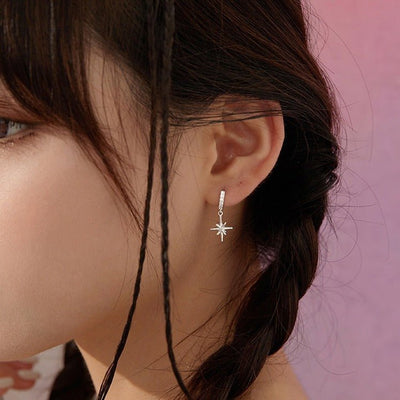 Rhinestone Stereo Eight Awn Star Ear Clip Simple Zircon Planet Short Earrings - Zambeel
