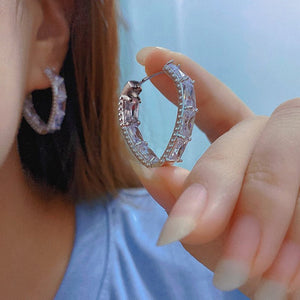 Ring Ear Ring Female Inlaid Zircon Geometry - Zambeel