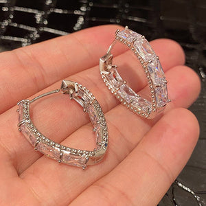 Ring Ear Ring Female Inlaid Zircon Geometry - Zambeel