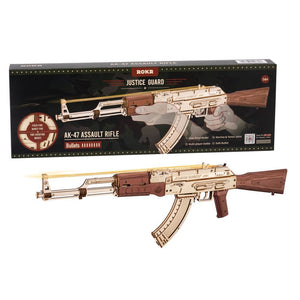 Robotime Rokr Automatic Rifle AK - 47 3D Wooden Assembly Gun Double Firing Modes Funny DIY Toys For Kids Adults Justice Guar LQ901 - Zambeel