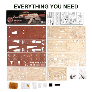 Robotime Rokr Automatic Rifle AK - 47 3D Wooden Assembly Gun Double Firing Modes Funny DIY Toys For Kids Adults Justice Guar LQ901 - Zambeel