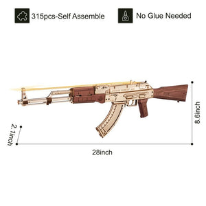 Robotime Rokr Automatic Rifle AK - 47 3D Wooden Assembly Gun Double Firing Modes Funny DIY Toys For Kids Adults Justice Guar LQ901 - Zambeel