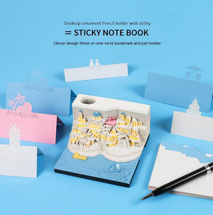 Romantic Santorini 3d Notepad Paper Carving Building Model Lighting Decoration - Zambeel