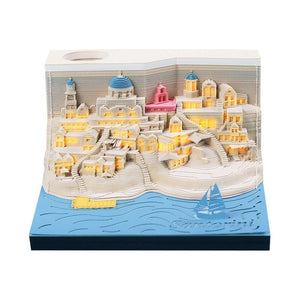 Romantic Santorini 3d Notepad Paper Carving Building Model Lighting Decoration - Zambeel