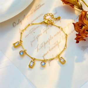 Round Square Rhinestone - encrusted Chain Ornament Bracelet - Zambeel