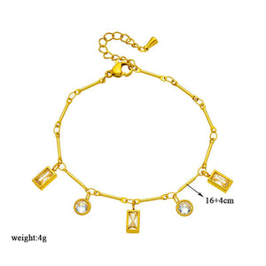 Round Square Rhinestone - encrusted Chain Ornament Bracelet - Zambeel