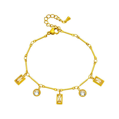 Round Square Rhinestone - encrusted Chain Ornament Bracelet - Zambeel