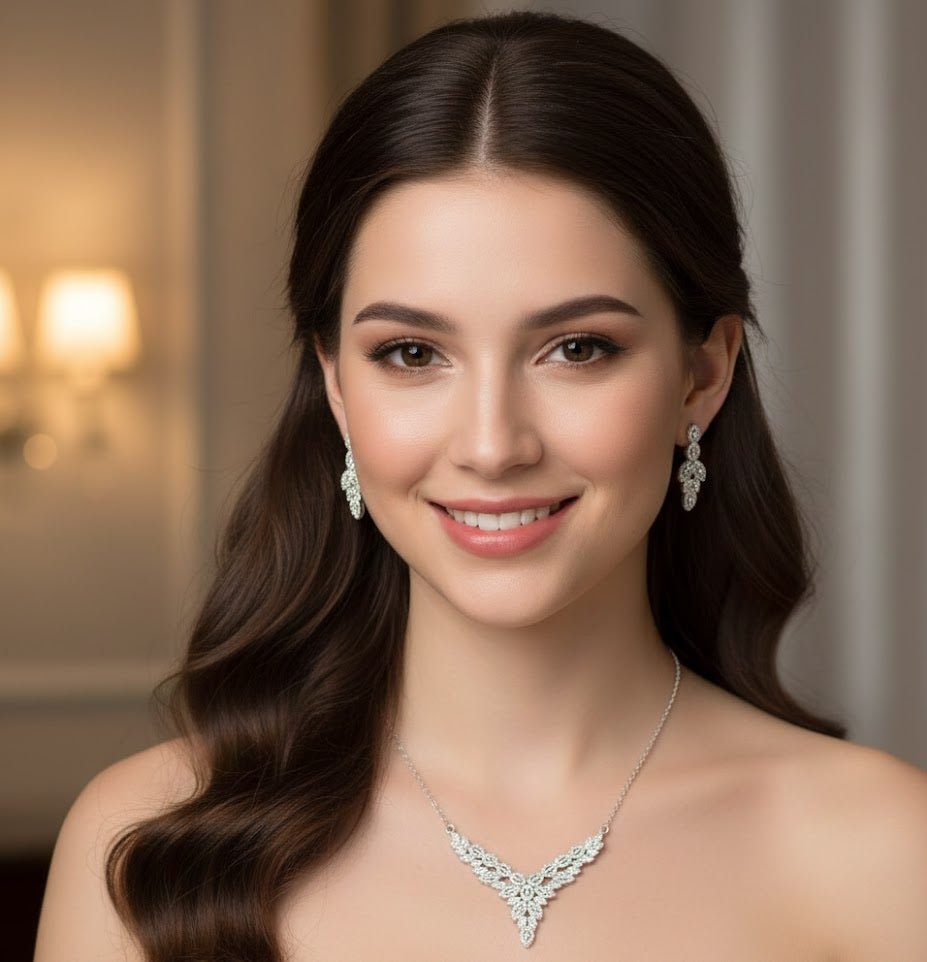 Royal Bloom CZ Necklace & Earrings Set - Zambeel