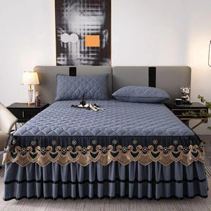 Royal Velvet Bedspread with Decorative Ruffled Skirt - Zambeel