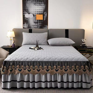 Royal Velvet Bedspread with Decorative Ruffled Skirt - Zambeel