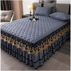 Royal Velvet Bedspread with Decorative Ruffled Skirt - Zambeel