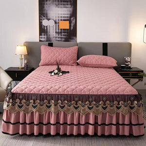 Royal Velvet Bedspread with Decorative Ruffled Skirt - Zambeel
