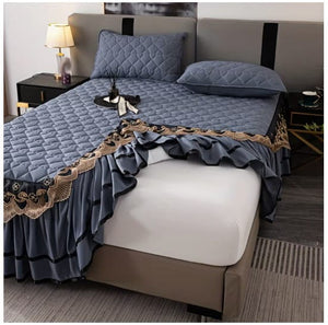 Royal Velvet Bedspread with Decorative Ruffled Skirt - Zambeel