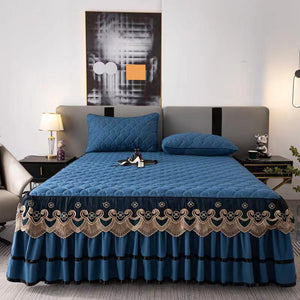 Royal Velvet Bedspread with Decorative Ruffled Skirt - Zambeel