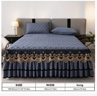 Royal Velvet Bedspread with Decorative Ruffled Skirt - Zambeel