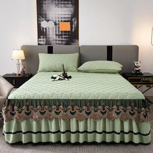 Royal Velvet Bedspread with Decorative Ruffled Skirt - Zambeel