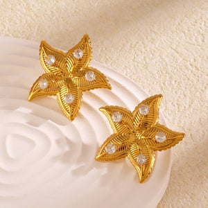 Rusty Steel Exaggerated Design Starfish Earrings Women's Seaside - Zambeel