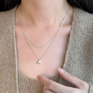 S925 Silver All - match Three - dimensional Heart Pendant Necklace For Women - Zambeel