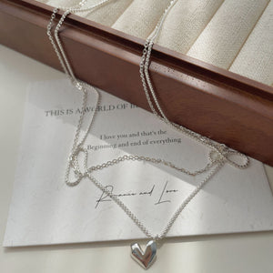 S925 Silver All - match Three - dimensional Heart Pendant Necklace For Women - Zambeel
