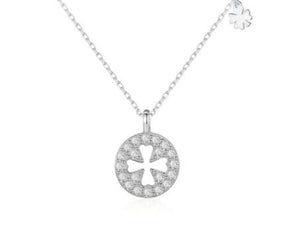 S925 Silver Diamond Clover Element Round Necklace Elegant Sweet Style Clavicle Chain Female - Zambeel