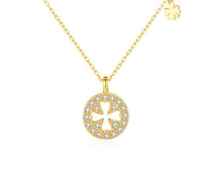 S925 Silver Diamond Clover Element Round Necklace Elegant Sweet Style Clavicle Chain Female - Zambeel