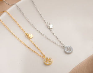 S925 Silver Diamond Clover Element Round Necklace Elegant Sweet Style Clavicle Chain Female - Zambeel
