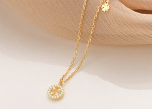 S925 Silver Diamond Clover Element Round Necklace Elegant Sweet Style Clavicle Chain Female - Zambeel