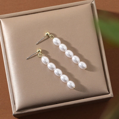 S925 Silver Needle Rice - Grain Pearl Earrings For Women French Style - Zambeel