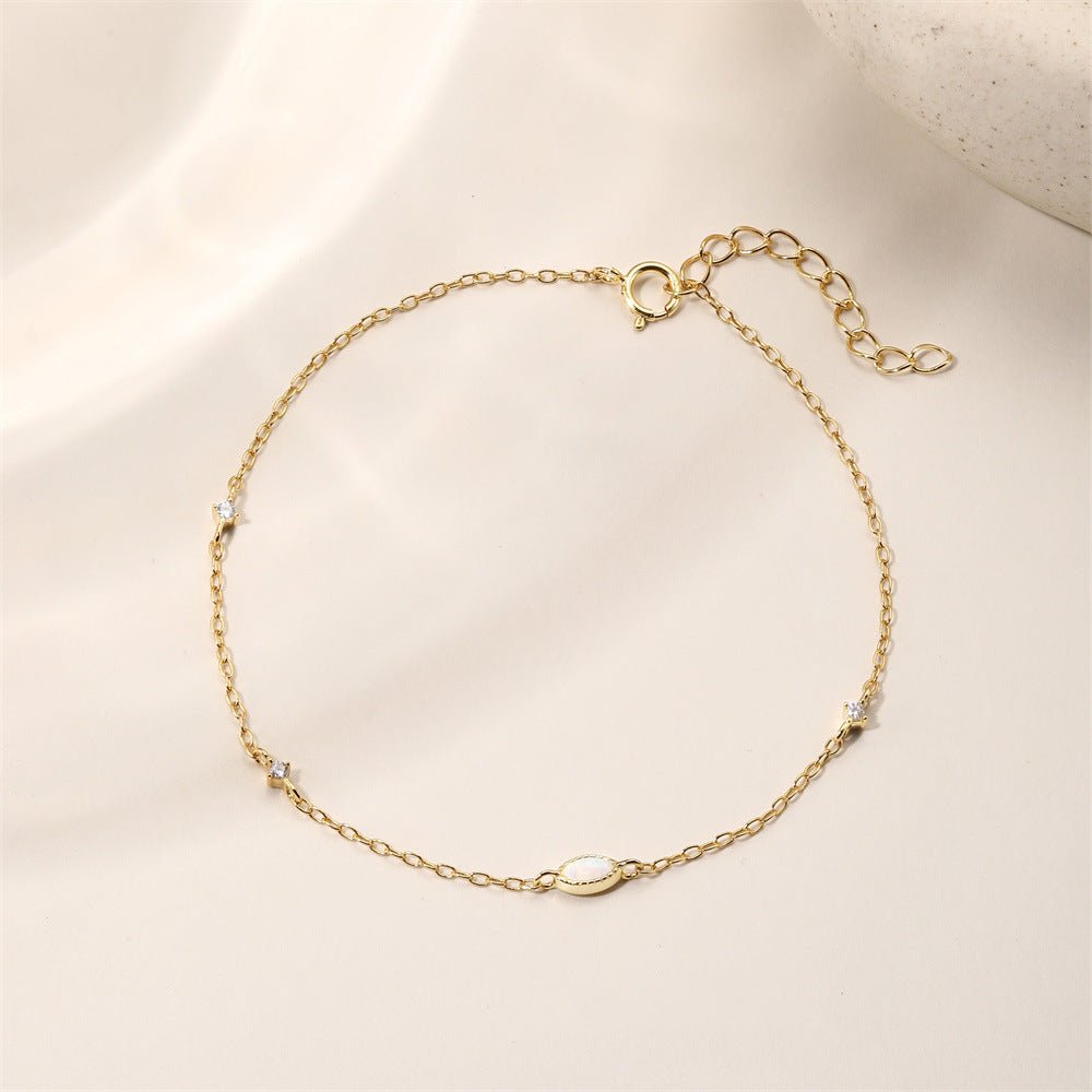 S925 Sterling Silver Bracelet With Marquise - cut Opal Inlays - Zambeel