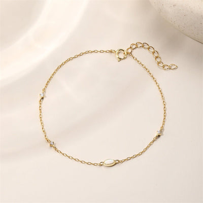 S925 Sterling Silver Bracelet With Marquise - cut Opal Inlays - Zambeel
