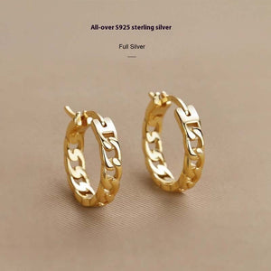 S925 Sterling Silver Chain Ear Ring Women's Hollow Design Earrings - Zambeel