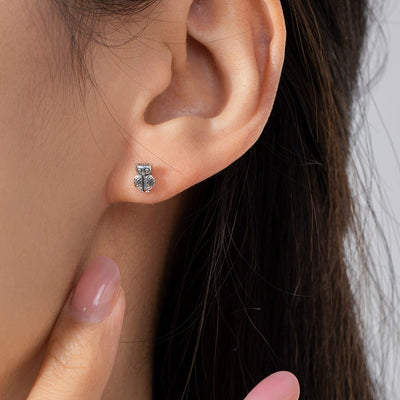 S925 Sterling Silver Creative Design Cute Owl Stud Earrings For Women - Zambeel