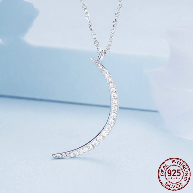 S925 Sterling Silver Crescent Moon Jewelry Necklace With Platinum Plating And Zircon - Zambeel