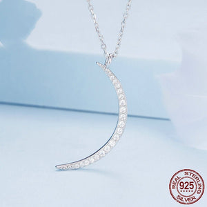 S925 Sterling Silver Crescent Moon Jewelry Necklace With Platinum Plating And Zircon - Zambeel
