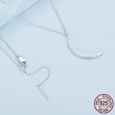 S925 Sterling Silver Crescent Moon Jewelry Necklace With Platinum Plating And Zircon - Zambeel