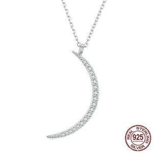 S925 Sterling Silver Crescent Moon Jewelry Necklace With Platinum Plating And Zircon - Zambeel