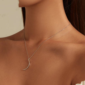 S925 Sterling Silver Crescent Moon Jewelry Necklace With Platinum Plating And Zircon - Zambeel