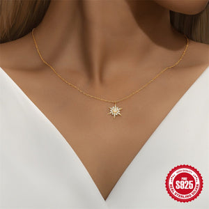 S925 Sterling Silver Diamond - Encrusted Opal Sunflower Clavicle Necklace - Zambeel