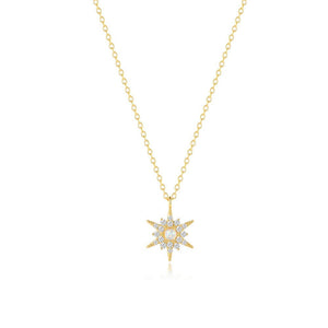 S925 Sterling Silver Diamond - Encrusted Opal Sunflower Clavicle Necklace - Zambeel