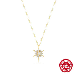 S925 Sterling Silver Diamond - Encrusted Opal Sunflower Clavicle Necklace - Zambeel